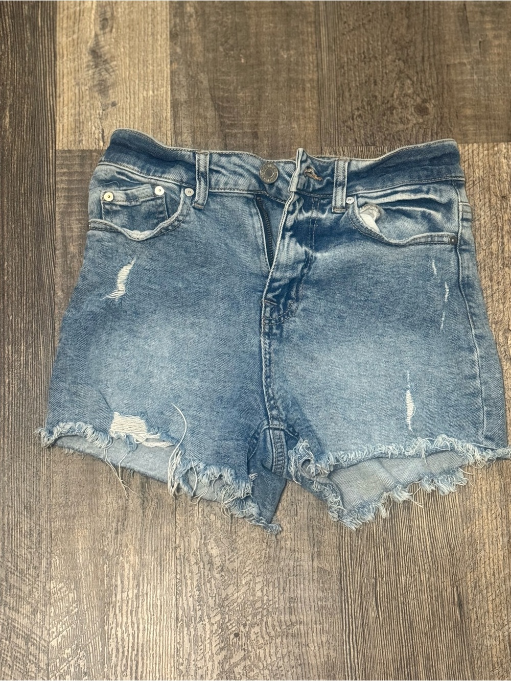 Indigo Rein High Rise Distressed Frayed Hem Denim Shorts Size 1/26